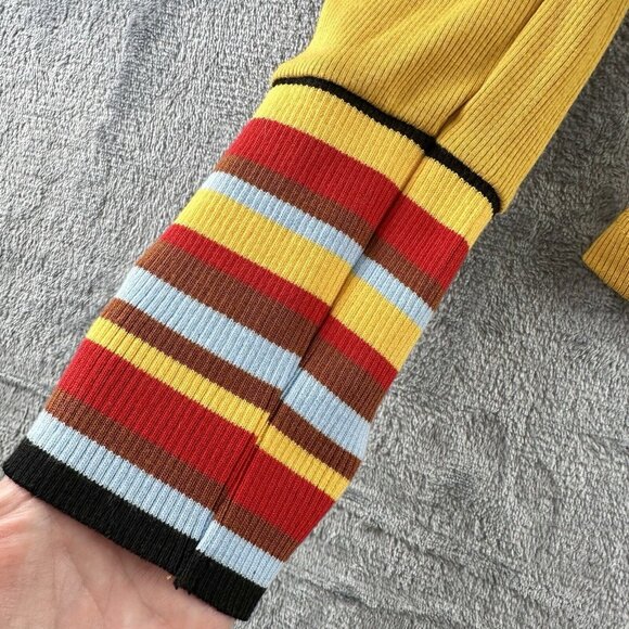 Lush Ribbed T-Shirt Top Women’s Size S Mustard Yellow Striped Cuffs Scoop Neck - Picture 13 of 16